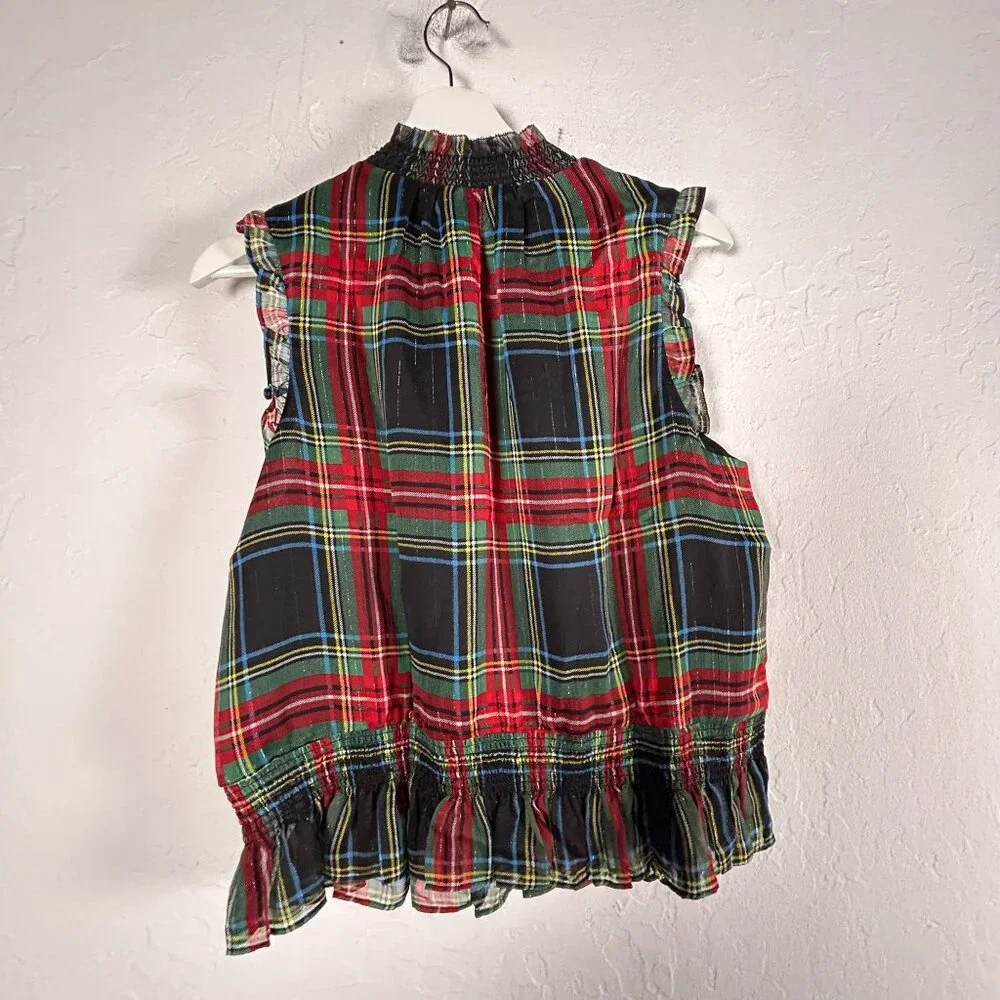 J.Crew Womens Gilded Stewart Tartan Plaid Sleeveless Mock Neck Top 12P AG884 New